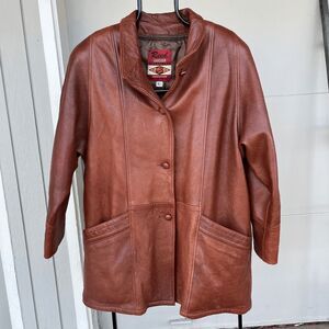 Vintage 70s Reed Sportswear Cognac Leather Coat L–XXL Western Rodeo Boho USA